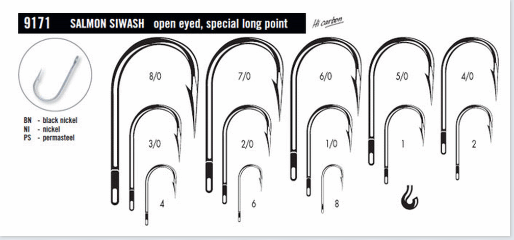 VMC 9171-PS Open Eye Siwash Hook Perma Steel (size:8/0)