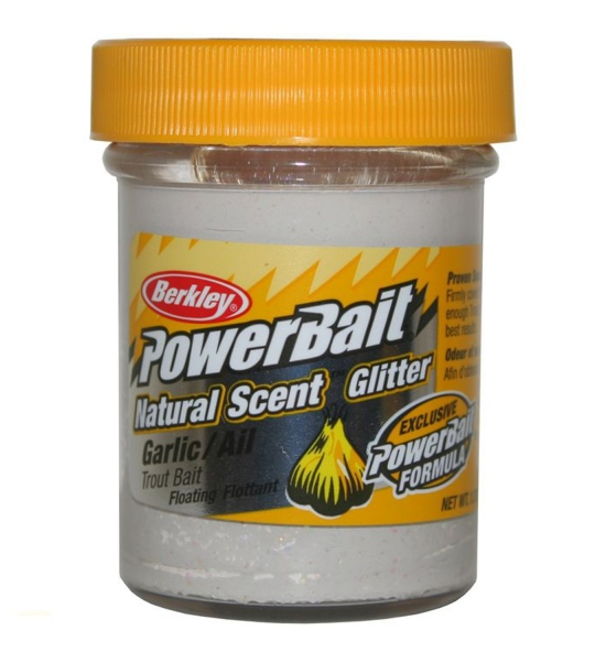 Image de BERKLEY POWERBAIT GARLIC WHITE/NATURE GLITTER TROUT BAIT