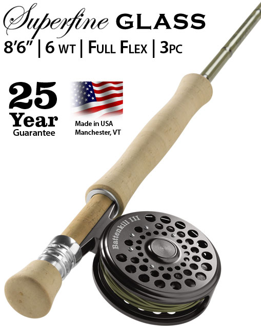 Orvis Superfine Glass 764-3 Fly Rod Outfit 7'6" 4wt 